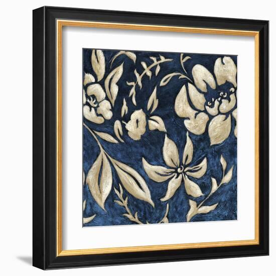 Indigo and Cream Brocade II-Chariklia Zarris-Framed Art Print