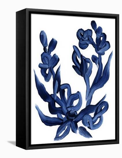 Indigo Brush Blooms I-June Vess-Framed Stretched Canvas
