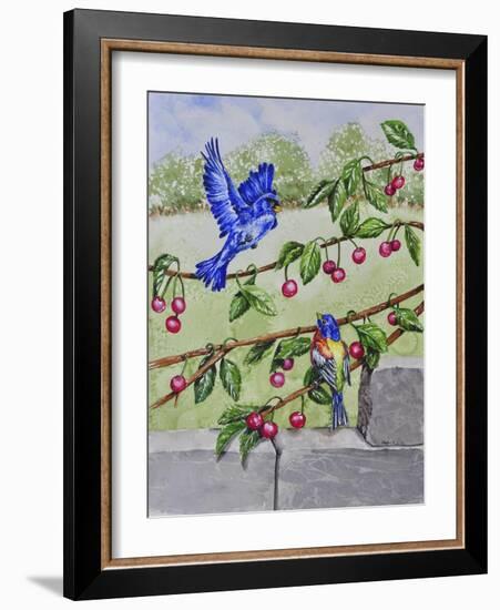 Indigo Bunting and Rainbow Bunting-Charlsie Kelly-Framed Giclee Print