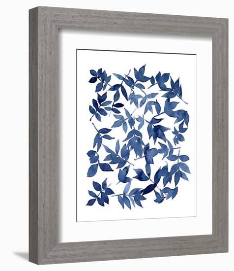 Indigo Fallen Leaves I-Emma Scarvey-Framed Art Print