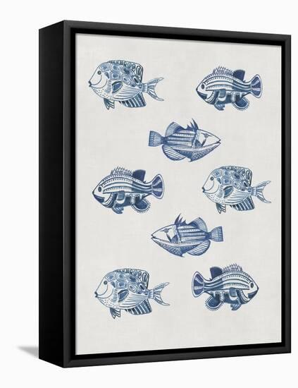 Indigo Fishes-Aimee Wilson-Framed Stretched Canvas