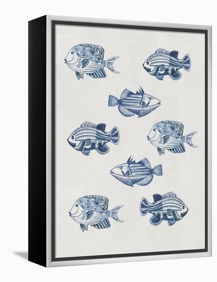 Indigo Fishes-Aimee Wilson-Framed Stretched Canvas