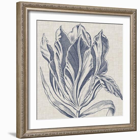 Indigo Floral on Linen I-Vision Studio-Framed Art Print