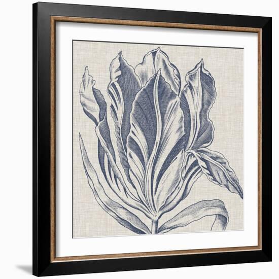 Indigo Floral on Linen I-Vision Studio-Framed Art Print