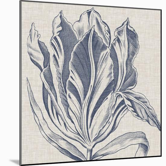 Indigo Floral on Linen I-Vision Studio-Mounted Art Print