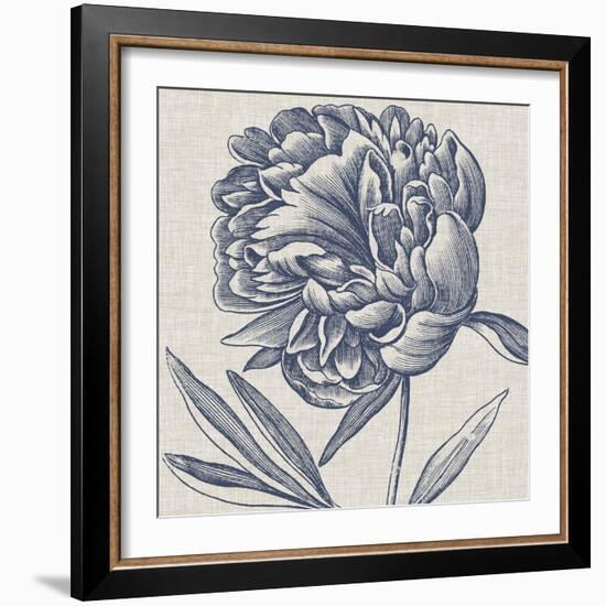 Indigo Floral on Linen II-Vision Studio-Framed Art Print