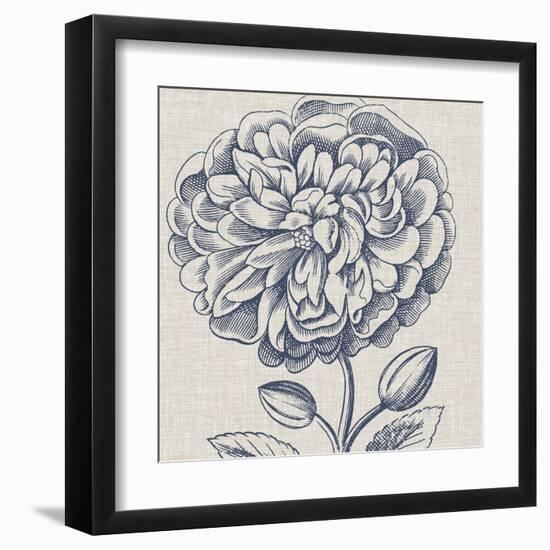 Indigo Floral on Linen III-Vision Studio-Framed Art Print