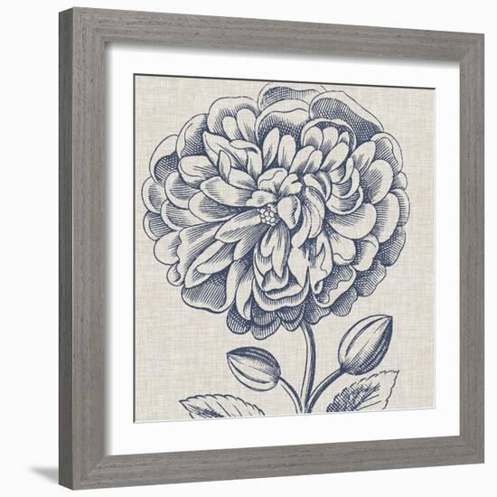 Indigo Floral on Linen III-Vision Studio-Framed Art Print