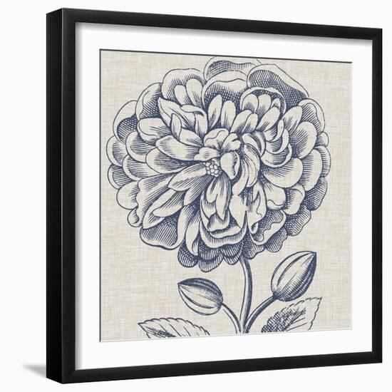 Indigo Floral on Linen III-Vision Studio-Framed Art Print