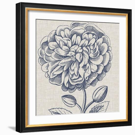 Indigo Floral on Linen III-Vision Studio-Framed Art Print