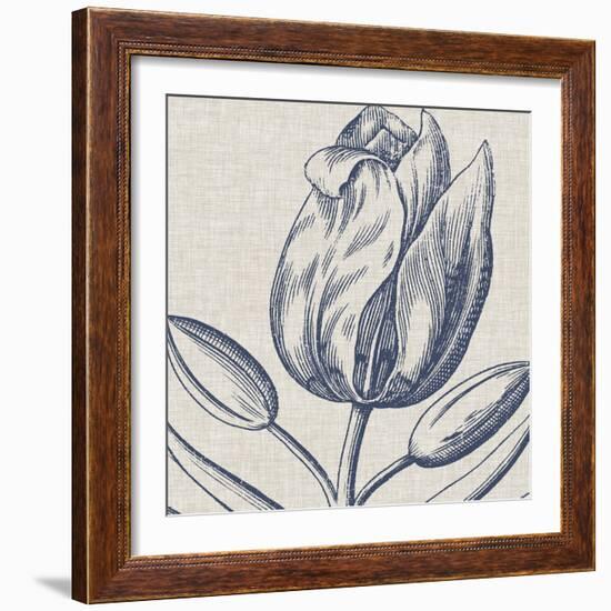 Indigo Floral on Linen IV-Vision Studio-Framed Art Print