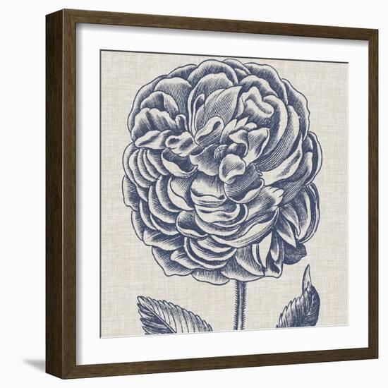 Indigo Floral on Linen V-Vision Studio-Framed Art Print