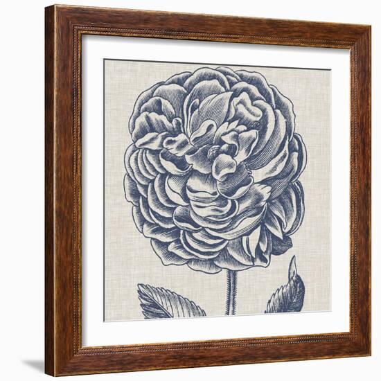 Indigo Floral on Linen V-Vision Studio-Framed Art Print