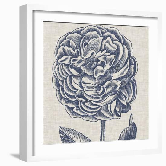 Indigo Floral on Linen V-Vision Studio-Framed Art Print