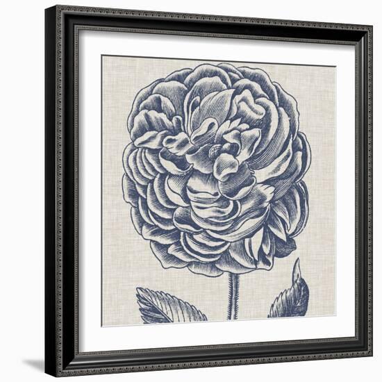 Indigo Floral on Linen V-Vision Studio-Framed Art Print