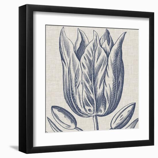 Indigo Floral on Linen VI-Vision Studio-Framed Art Print