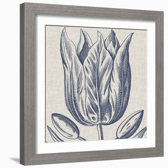 Indigo Floral on Linen VI-Vision Studio-Framed Art Print