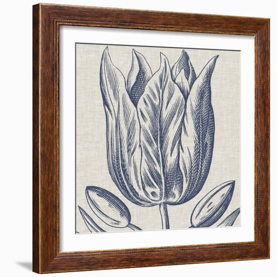 Indigo Floral on Linen VI-Vision Studio-Framed Art Print