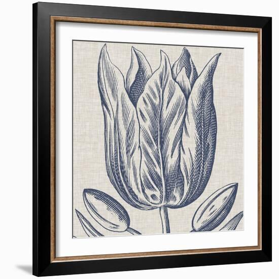 Indigo Floral on Linen VI-Vision Studio-Framed Art Print