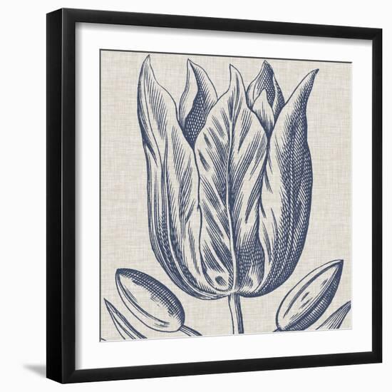 Indigo Floral on Linen VI-Vision Studio-Framed Art Print