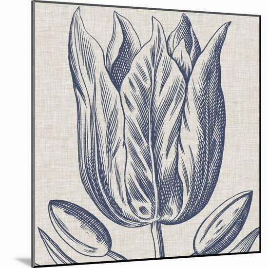 Indigo Floral on Linen VI-Vision Studio-Mounted Art Print