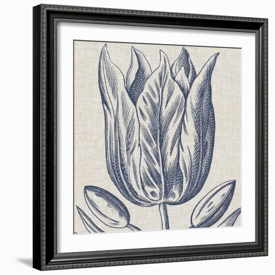 Indigo Floral on Linen VI-Vision Studio-Framed Art Print