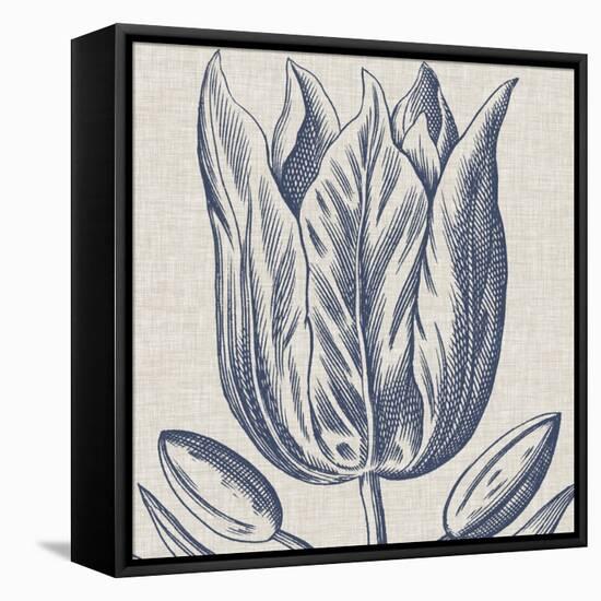 Indigo Floral on Linen VI-Vision Studio-Framed Stretched Canvas