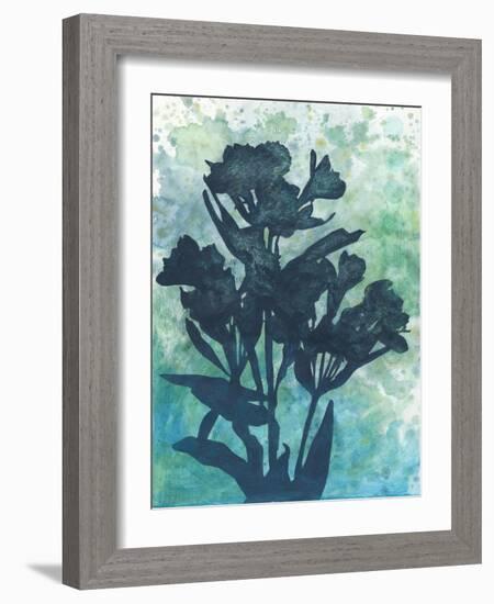 Indigo Floral Silhouette I-Megan Meagher-Framed Art Print