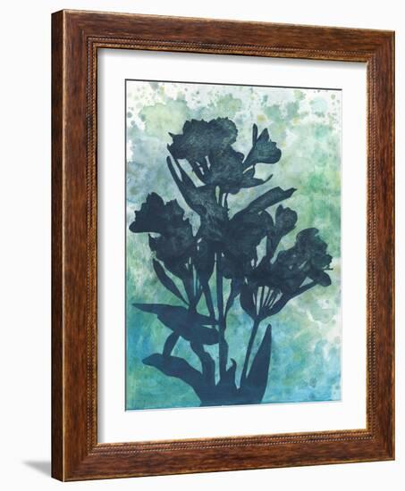 Indigo Floral Silhouette I-Megan Meagher-Framed Art Print