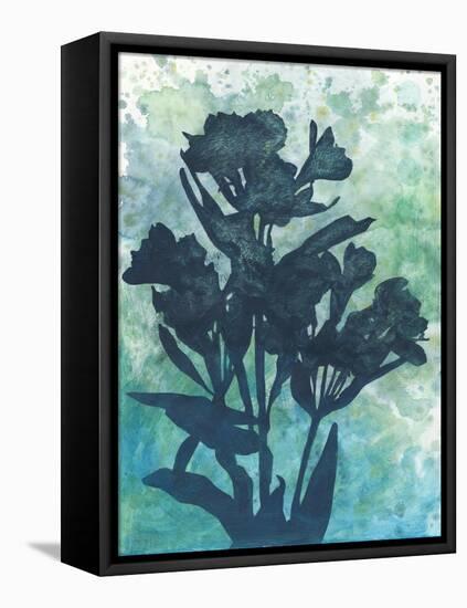 Indigo Floral Silhouette I-Megan Meagher-Framed Stretched Canvas