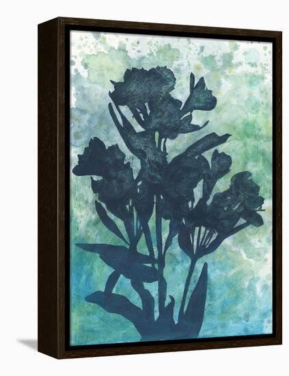 Indigo Floral Silhouette I-Megan Meagher-Framed Stretched Canvas