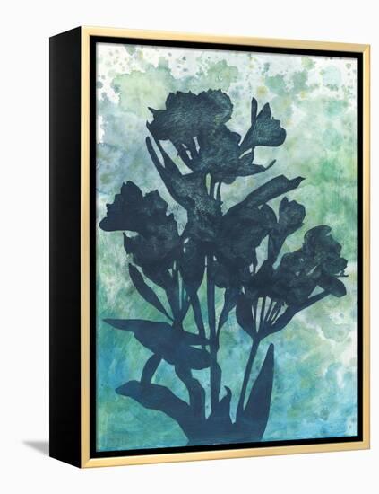 Indigo Floral Silhouette I-Megan Meagher-Framed Stretched Canvas