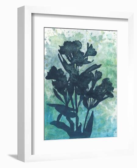 Indigo Floral Silhouette I-Megan Meagher-Framed Art Print