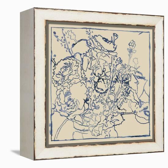 Indigo Floral Sketch I-Megan Meagher-Framed Stretched Canvas