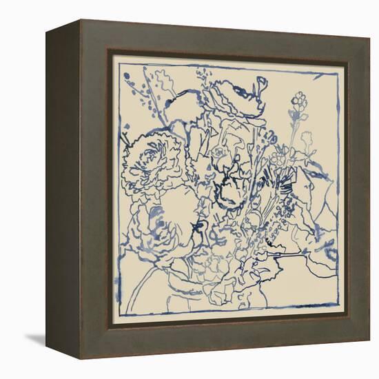 Indigo Floral Sketch I-Megan Meagher-Framed Stretched Canvas