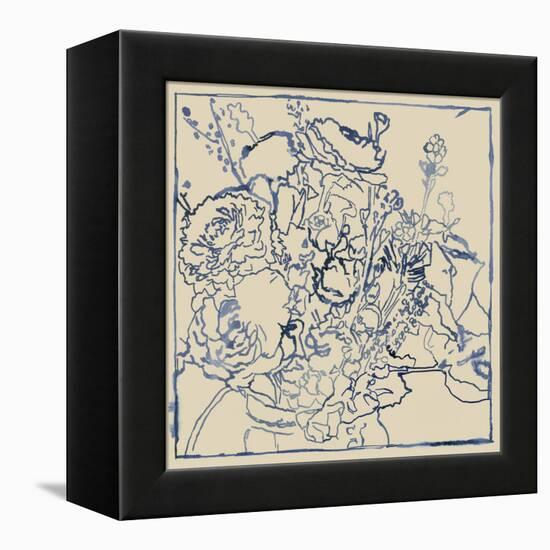 Indigo Floral Sketch I-Megan Meagher-Framed Stretched Canvas