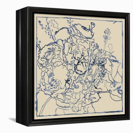 Indigo Floral Sketch I-Megan Meagher-Framed Stretched Canvas