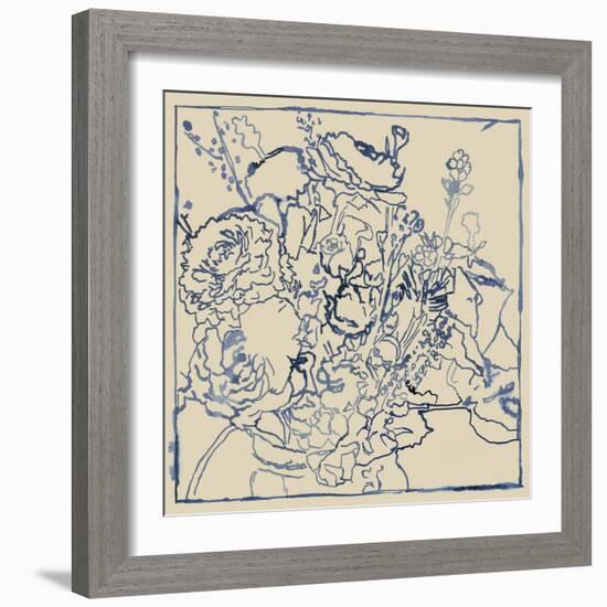 Indigo Floral Sketch I-Megan Meagher-Framed Art Print