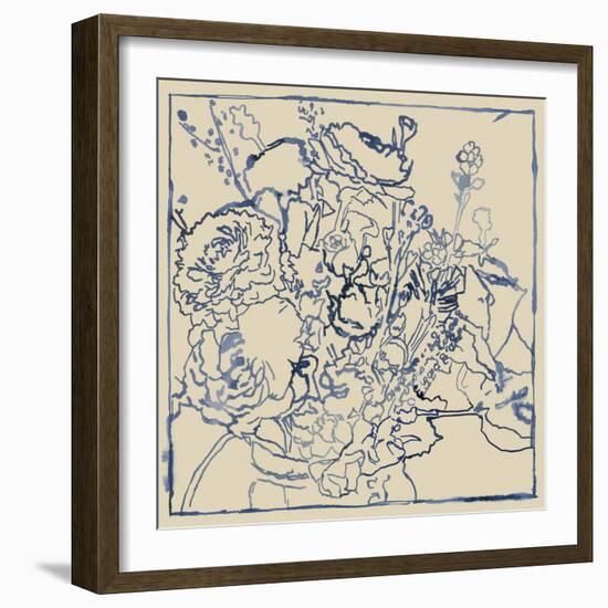 Indigo Floral Sketch I-Megan Meagher-Framed Art Print