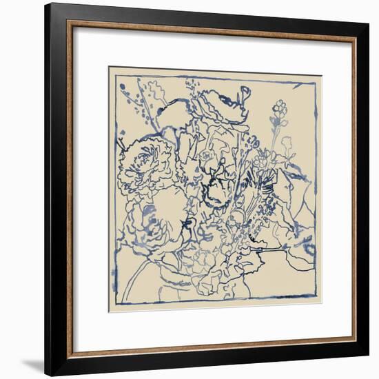 Indigo Floral Sketch I-Megan Meagher-Framed Art Print