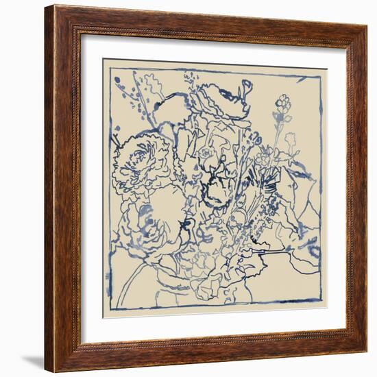 Indigo Floral Sketch I-Megan Meagher-Framed Art Print