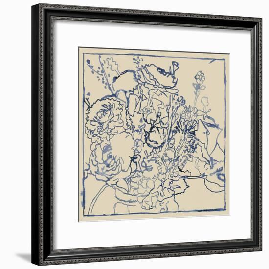 Indigo Floral Sketch I-Megan Meagher-Framed Art Print