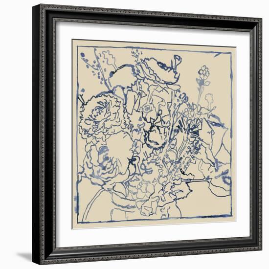 Indigo Floral Sketch I-Megan Meagher-Framed Art Print