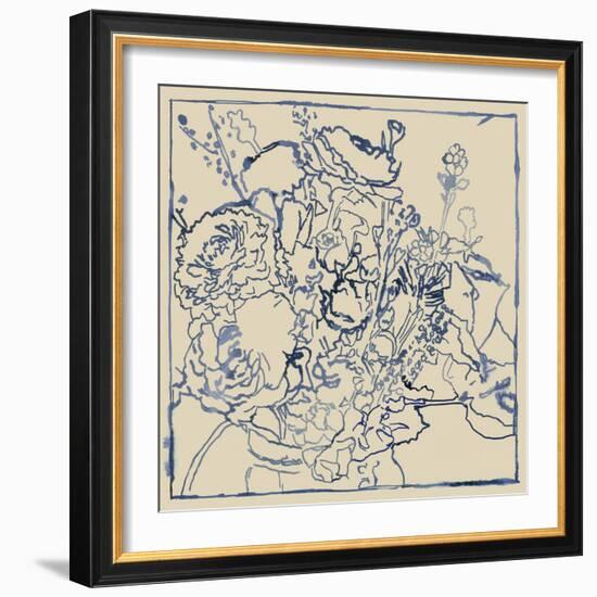 Indigo Floral Sketch I-Megan Meagher-Framed Art Print