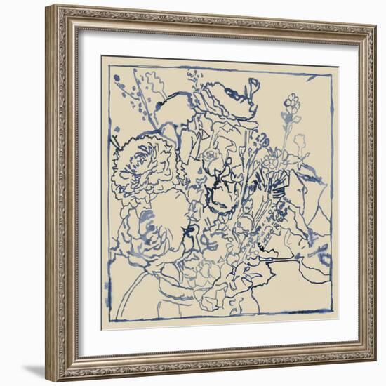 Indigo Floral Sketch I-Megan Meagher-Framed Premium Giclee Print