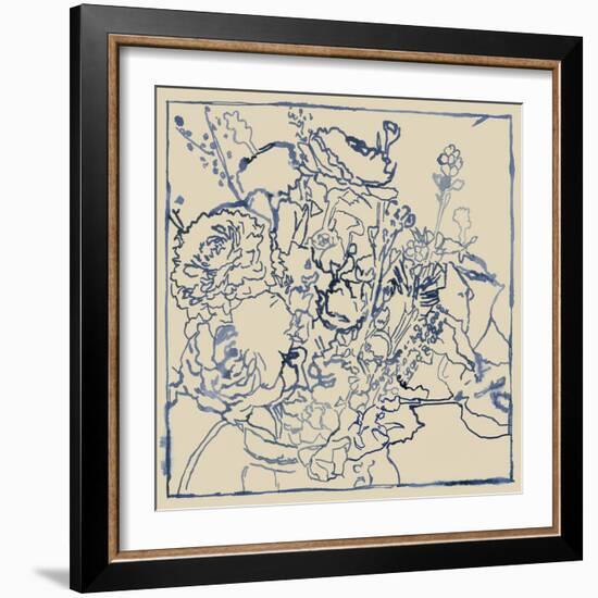 Indigo Floral Sketch I-Megan Meagher-Framed Premium Giclee Print