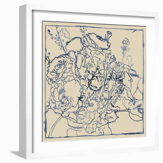 Indigo Floral Sketch I-Megan Meagher-Framed Premium Giclee Print