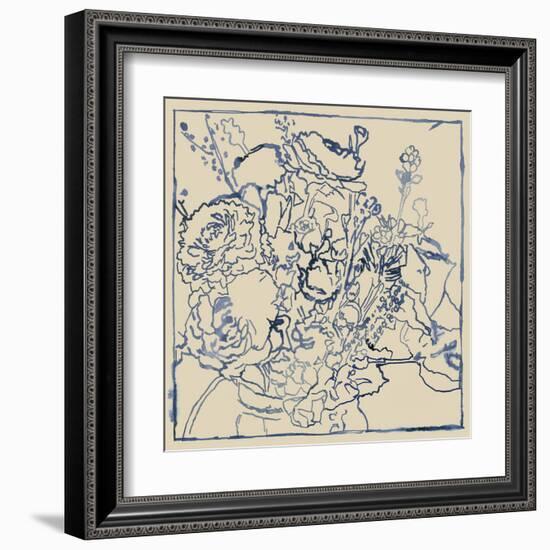 Indigo Floral Sketch I-Megan Meagher-Framed Art Print