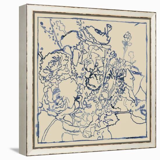 Indigo Floral Sketch I-Megan Meagher-Framed Stretched Canvas