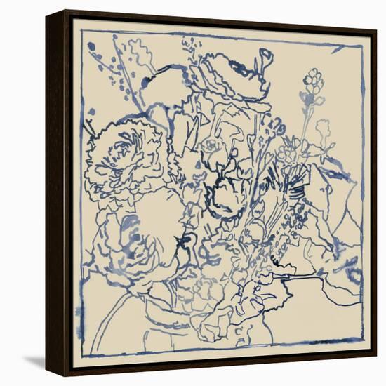 Indigo Floral Sketch I-Megan Meagher-Framed Stretched Canvas